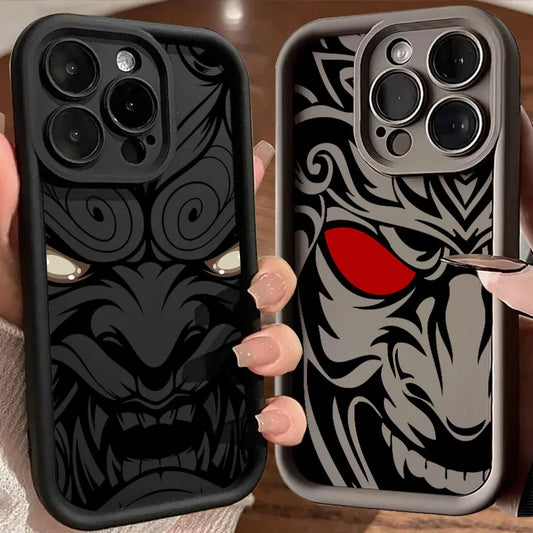 Japanese Art Samurai Ghost Head Silicone Case For iPhone