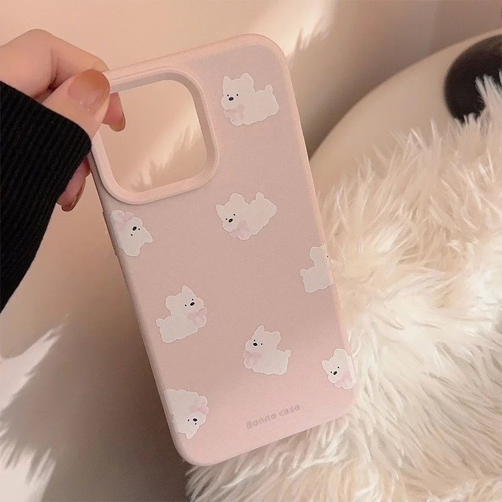 Ins White Dog Puppy Stand Holder Bracelet Phone Case For iPhone