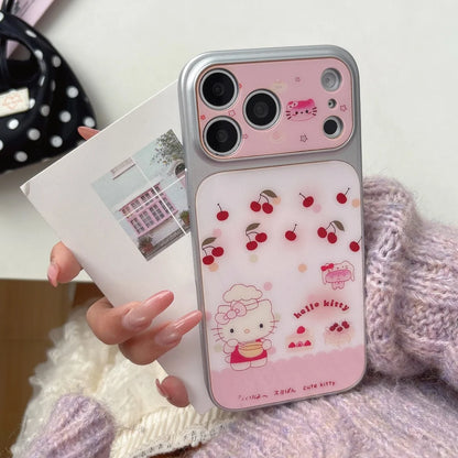 Luxury IMD Litchi Pink Red Kitty Cat Phone Case For iPhone