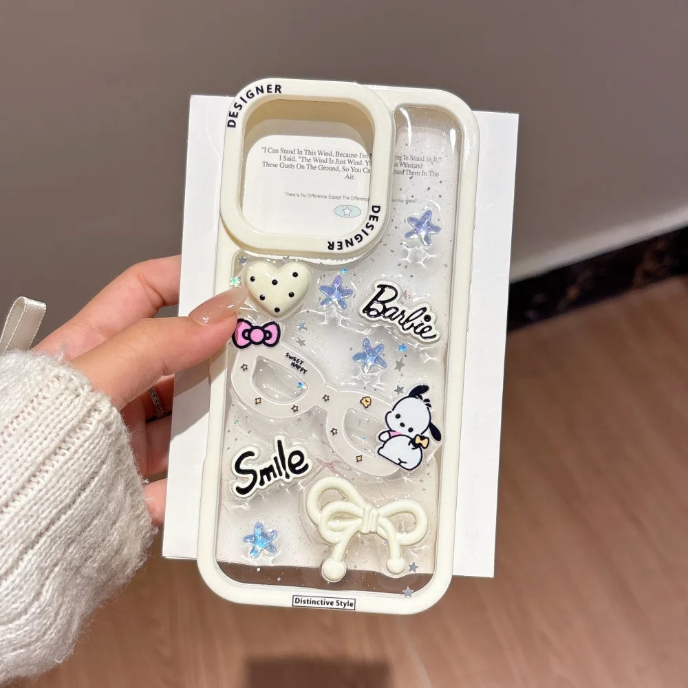 Luxury Cute White Bow Pudding Dog Phone Case For iPhone