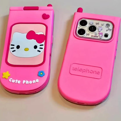 3D Cute Sanrio Hello Kitty Hide Makeup Mirror Flip Cover Phone Case For iPhone