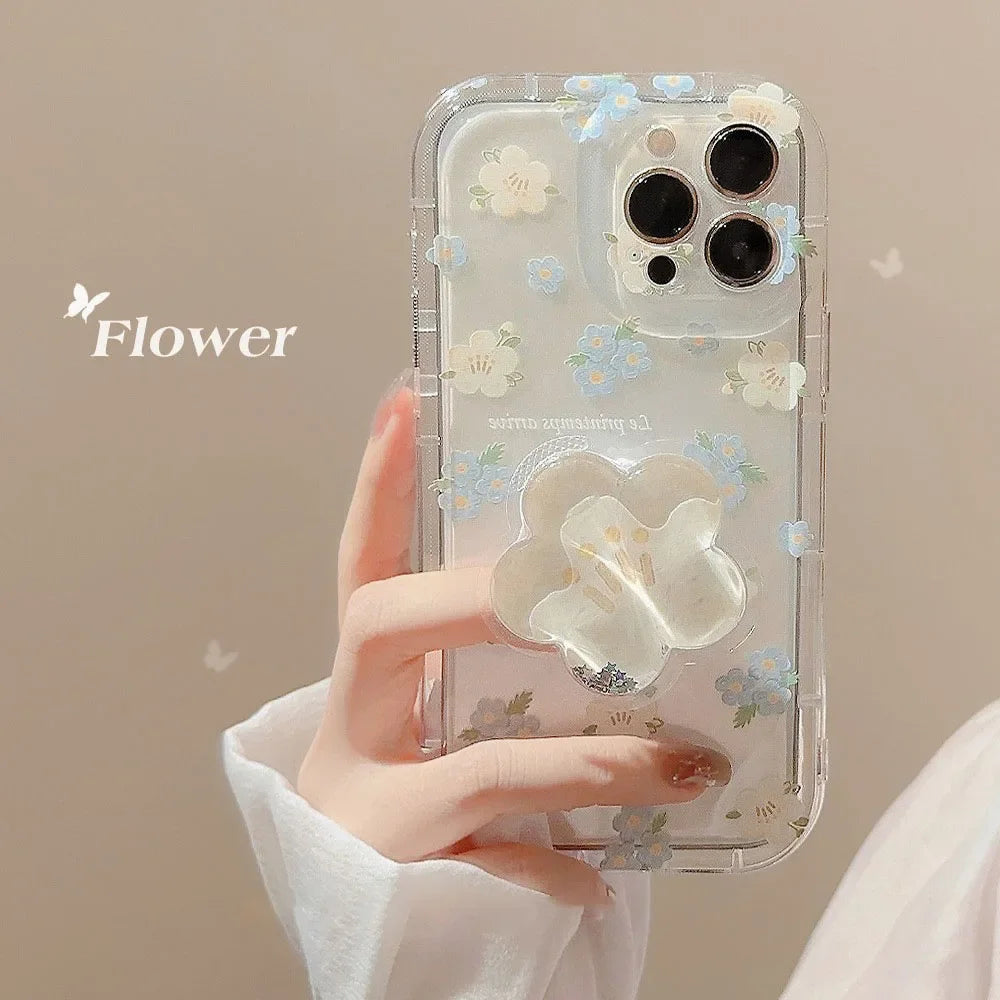 Cute Artistic Flower With Holder Phone Case For iPhone