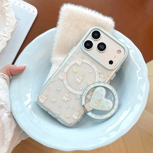 Korean Cartoon Kitten Fold 360° Rotate Magnetic Bracket Phone Case For iPhone