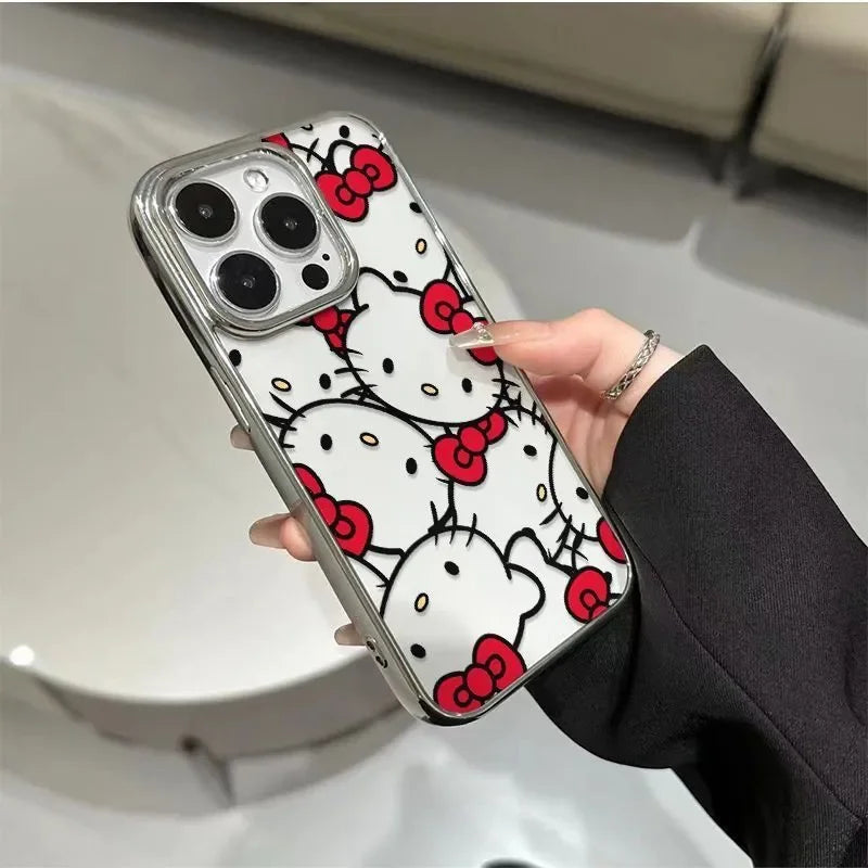 Red Hello Kitty Face Bow Strap Phone Case For iPhone