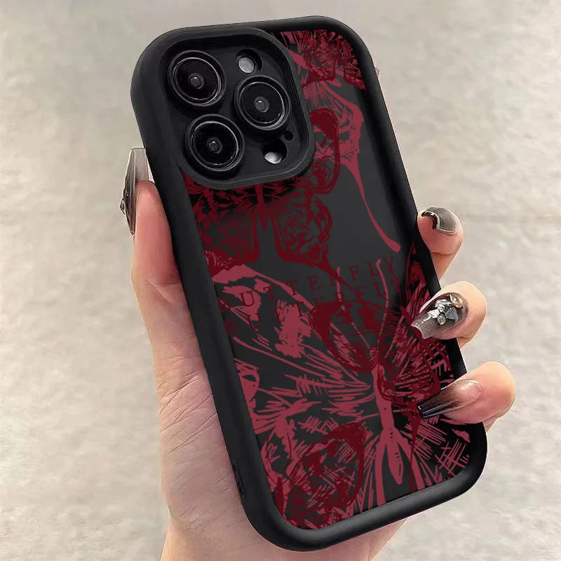 Trendy Red Butterfly Pattern Shockproof Phone Case