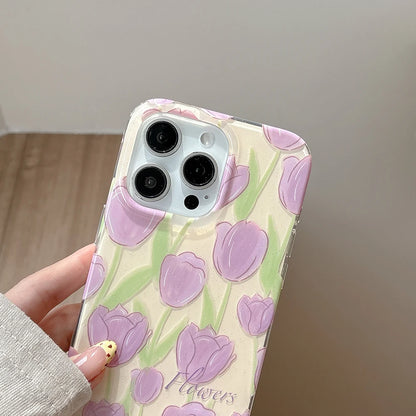 Lovely Purple Tulip Foral Shockproof Phone Case