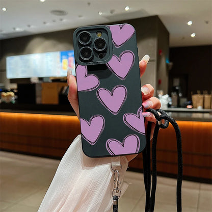 Full Screen Love Heart Lanyard Strap Phone Case For iPhone