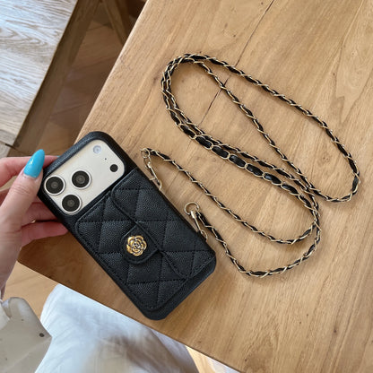 Luxury Leather Texture Card Slot Wallet Crossbody Lanyard Phone Case For iPhone