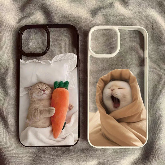 Cute Lazy Cat Carrot Clear Phone Case