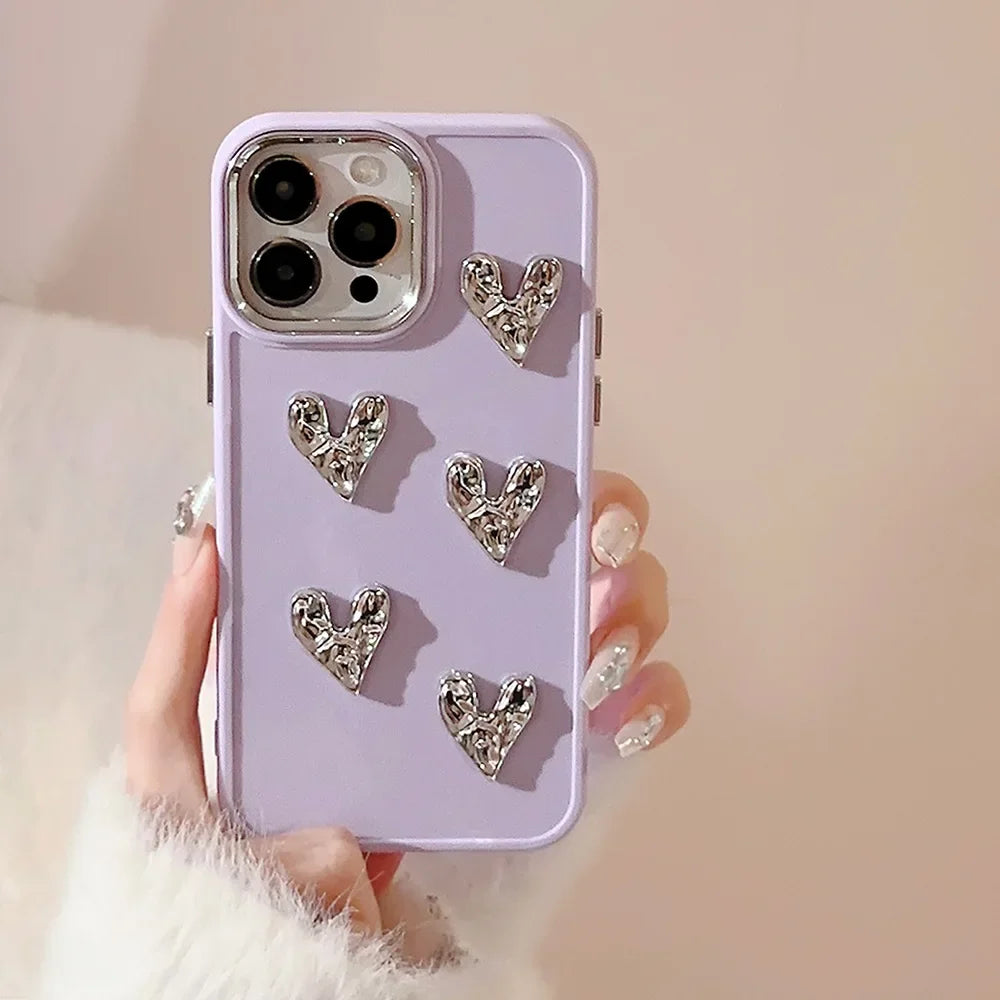 3D Silver Pleated Love Heart Phone Case For iPhone