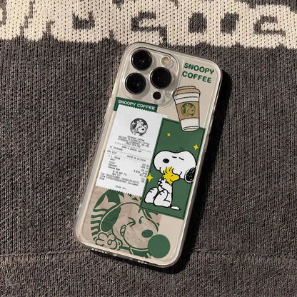 Cute Cartoon Snoopy Coffee Clear Phone Case For iPhone