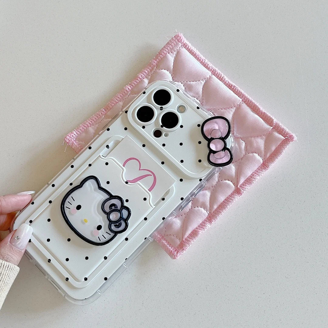 Cartoon Hello Kitty Bow Pendant Cute Polka Dot Phone Case For iPhone