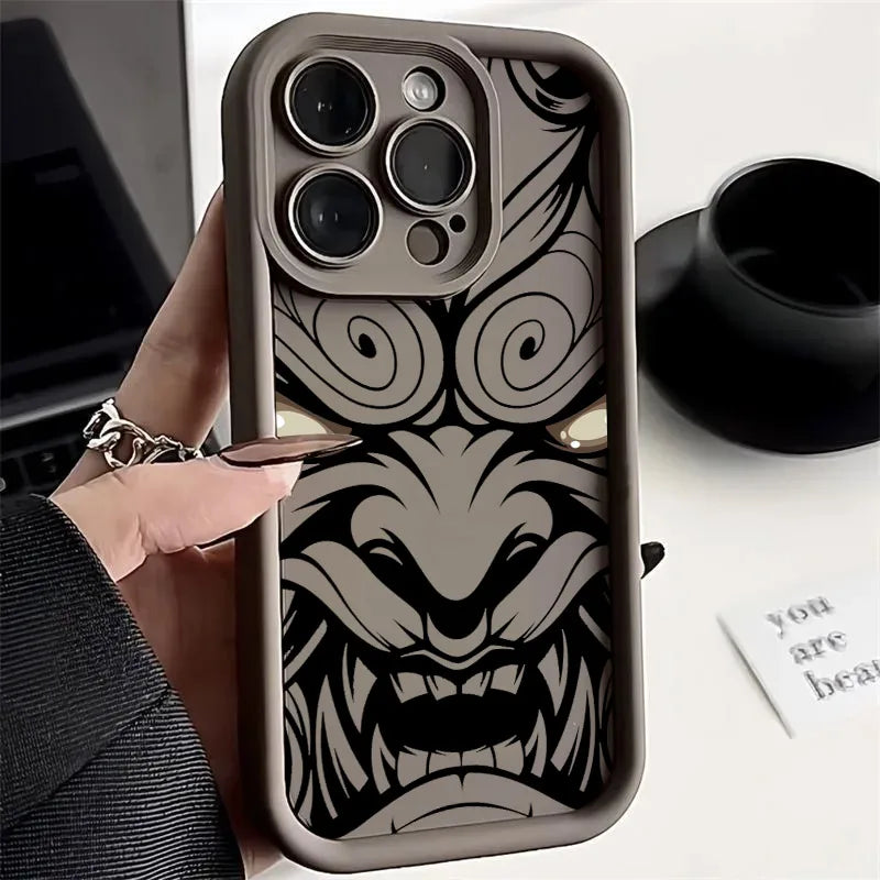 Japanese Art Samurai Ghost Head Silicone Case For iPhone