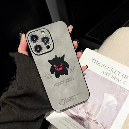Funny Cartoon Anime Gengar Faux Leather Laser Phone Case For iPhone