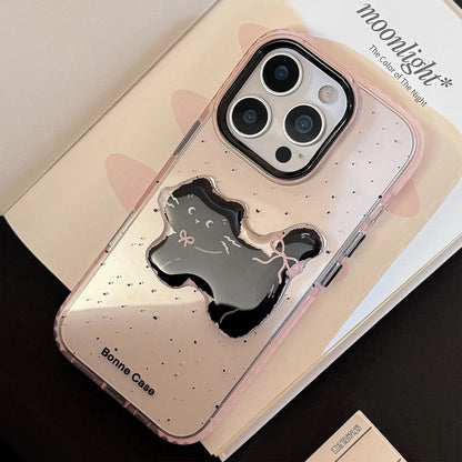 Korean Splash-ink 3D Cute Cartoon Black Cat Phone Case For iPhone