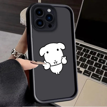 Minimalist Line Drawing Happy White Puppy Gray Kitten Case For iPhone