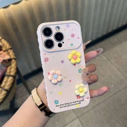 Cute 3D Colorful Flowers Dopamine Phone Case For iPhone