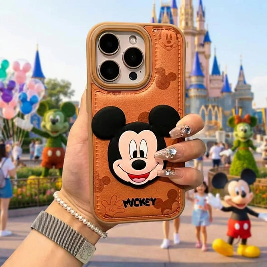 Cute 3D Mickey Mouse Leather Pattern Phone Case Compatible with iPhone
