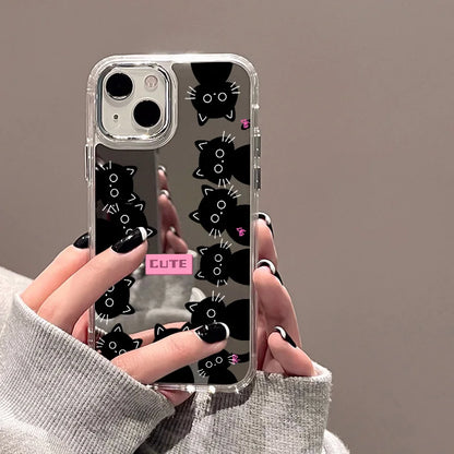 Cute Cat Luxury Plating Make Up Mirror Cover Phone Case