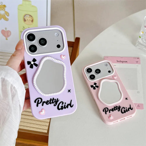 Luxury 3D Bowknot Love Heart irregular MakeUp Mirror Phone Case For iPhone