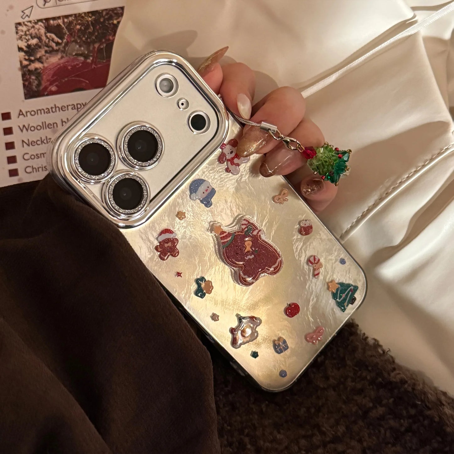 3D Cartoon Gingerbread Man Christmas Tree Pendant Phone Case For iPhone