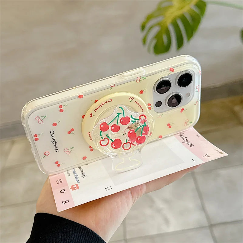 Cute Cherry Magnetic Stand Holder Phone Case