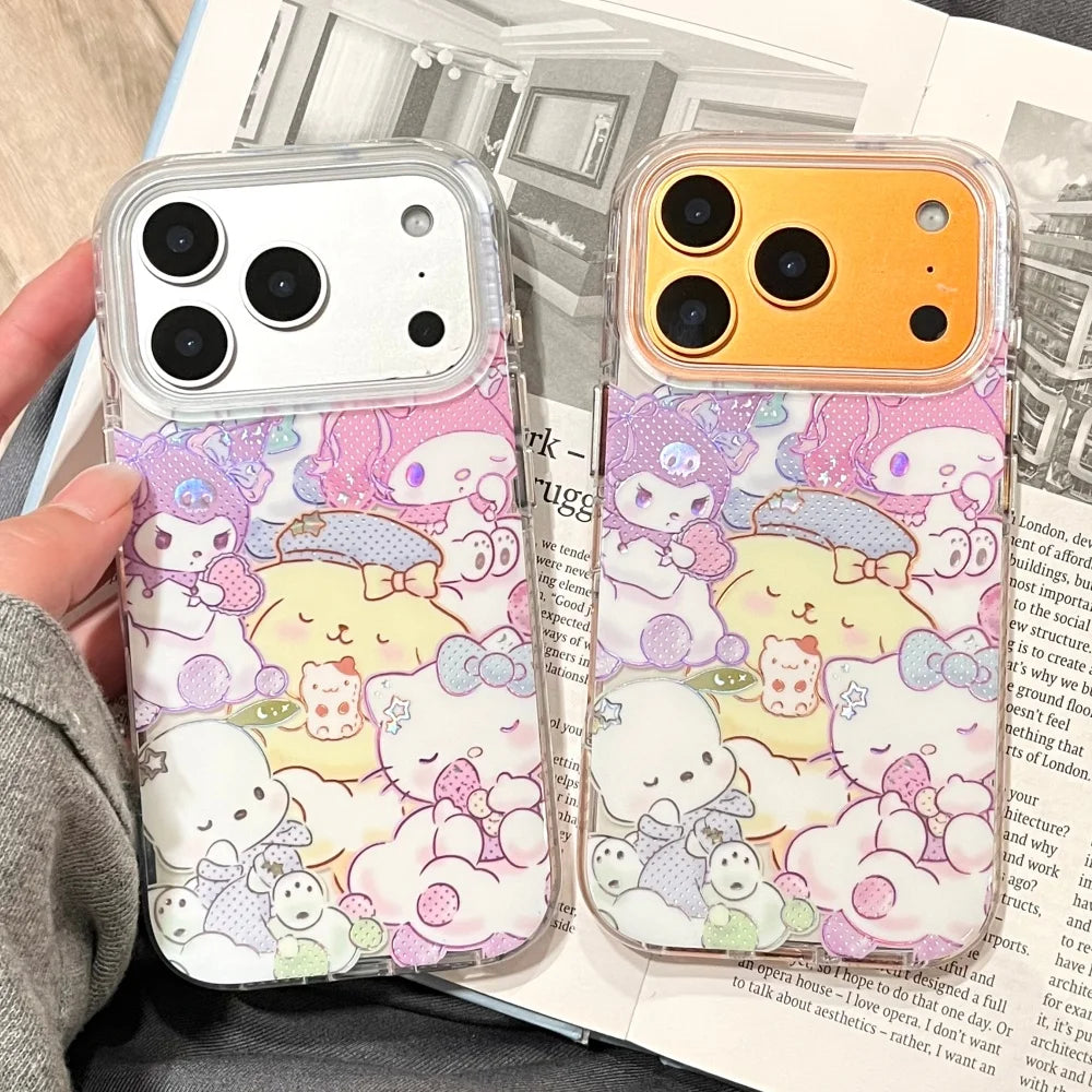Round Edged Gilded Sanlio Family Phone Case For iPhone