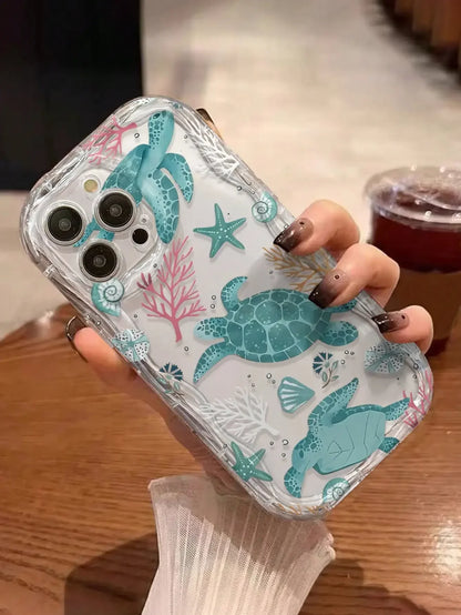 Turtle Painting Cream Shell Wave Edge Colorful Simple Phone Case