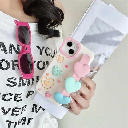 3D Love Heart Wrist Strap Phone Case For iPhone