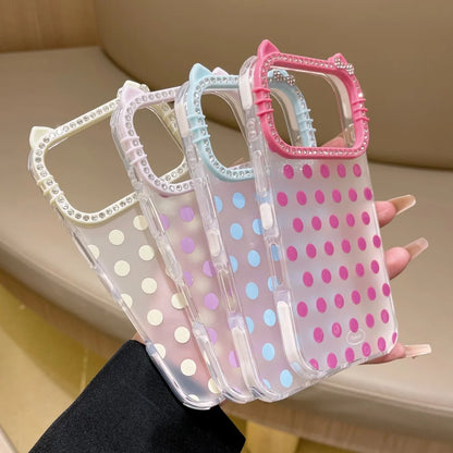 Glitter Cat Ear Polka Dot Matte Case  For iPhone