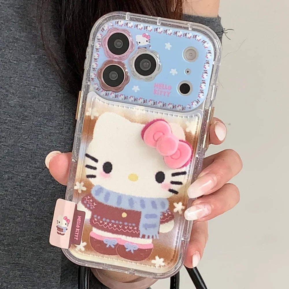 Luxury Cute Flower Lens Leather Scarf Kitty Phone Case For iPhone