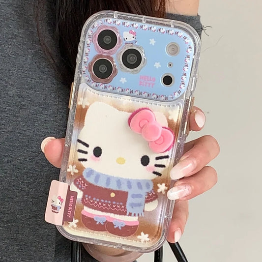 Luxury Cute Flower Lens Leather Scarf Kitty Phone Case For iPhone