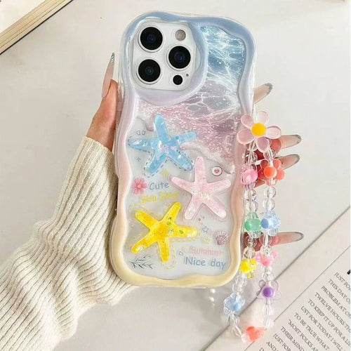 Cartoon Starfish Shell Transparent Wavy-Edge Phone Case For iPhone