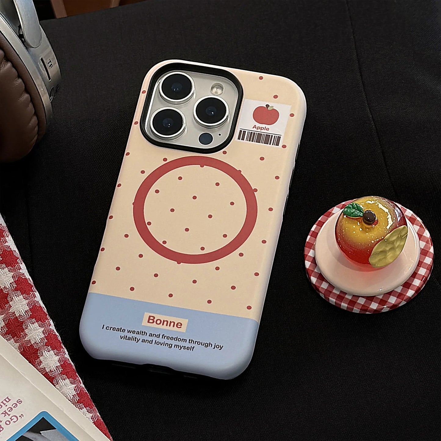 Cute Polka Dots 3D Luminous Crystal Apple Lattice Bracket Magnetic Phone Case For iPhone