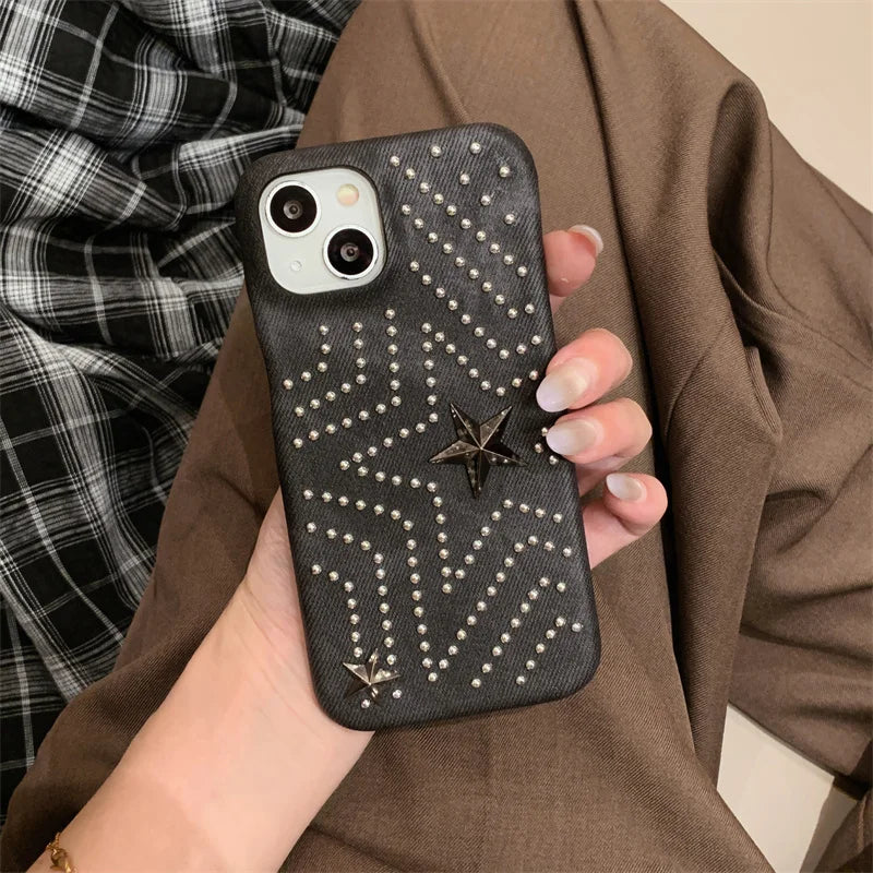 Luxury Metal Star Denim Cloth Phone Case