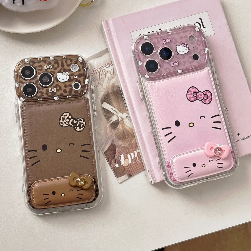 Luxury Cute Foundation Make Up Brown Kittyy Phone Case with Stand Case For iPhone