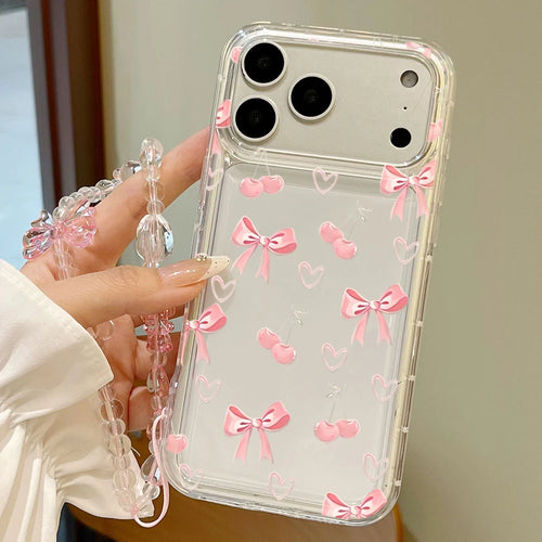 Korean Cherry Heart Bowknot Pattern Phone Case For iPhone