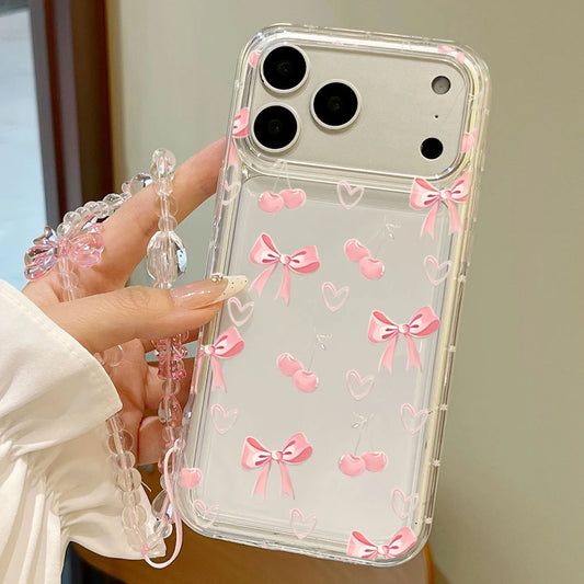 Korean Cherry Heart Bowknot Pattern Phone Case For iPhone