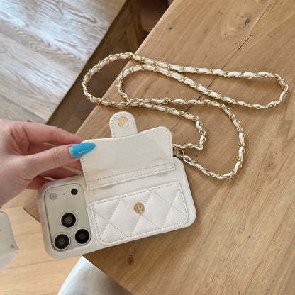 Luxury Leather Texture Card Slot Wallet Crossbody Lanyard Phone Case For iPhone