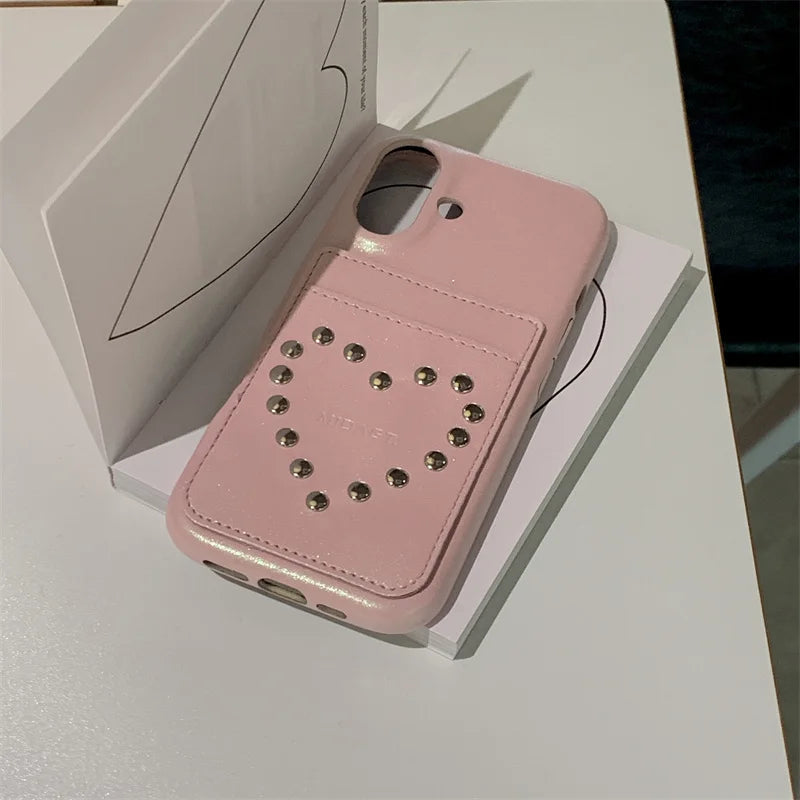 Fashion Riveted Love Card Holder Bag Denim Phone Case