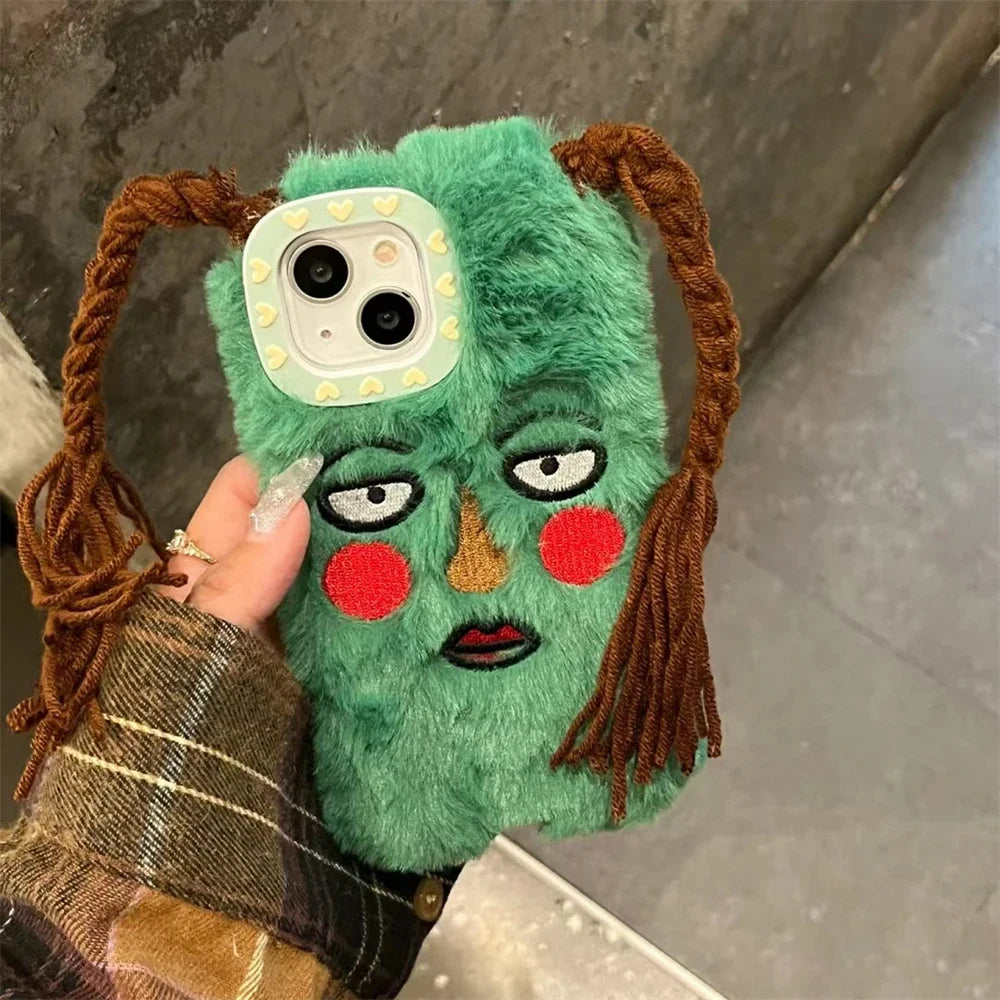 Korean Cute Funny Ugly Blush Face Fur Phone Case