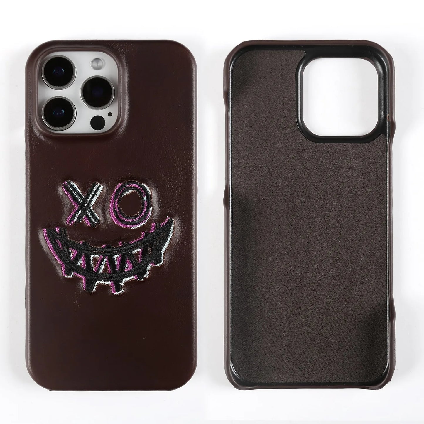 Retro Embroidery Genuine Leather Phone Case For iPhone