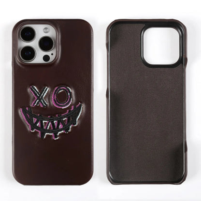 Retro Embroidery Genuine Leather Phone Case For iPhone
