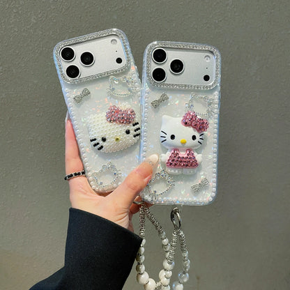 3D Cute Cartoon Sanrio Hello Kitty Bling Glitter Pearl Phone Case For iPhone