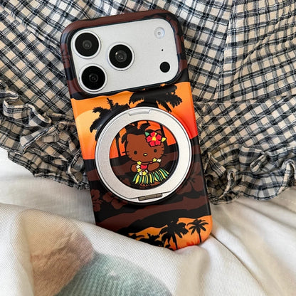 Luxury Black Skin Sanrio Hello Kitty Magnetic Stand Phone Case For iPhone