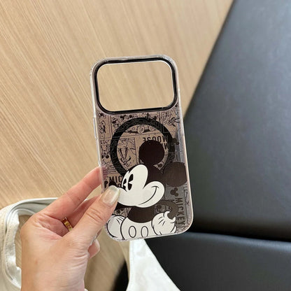 Cute Mickey Minnie Mouse Magnetic Wallet Bracket Magsafe Wireless Charge Phone Case For iPhone