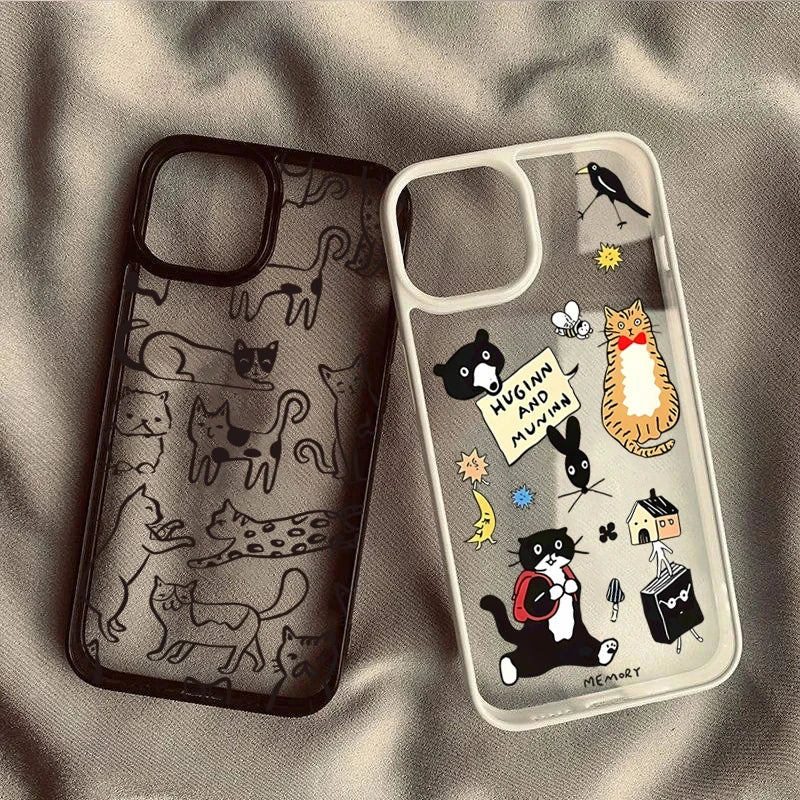 Lovely Cat Graffiti Dopamine Acrylic Phone Case For iPhone