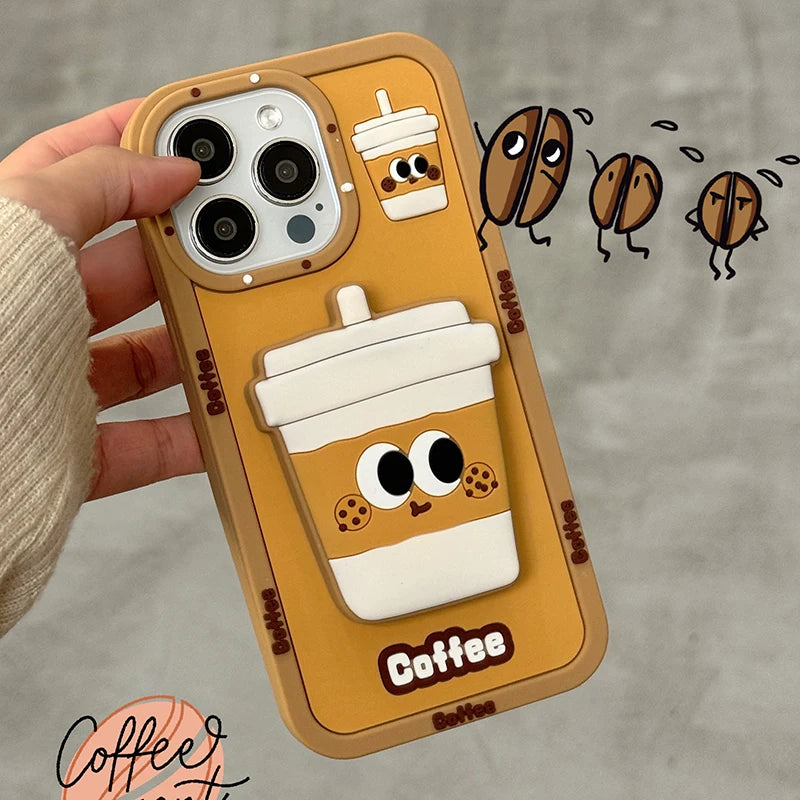 Funny 3D Coffee Cup Folding Holder Stand Phone Case