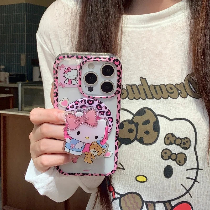 Luxury leopard Cute Hello Kitty Bear Magsafe Wireless Charge Case For iPhone