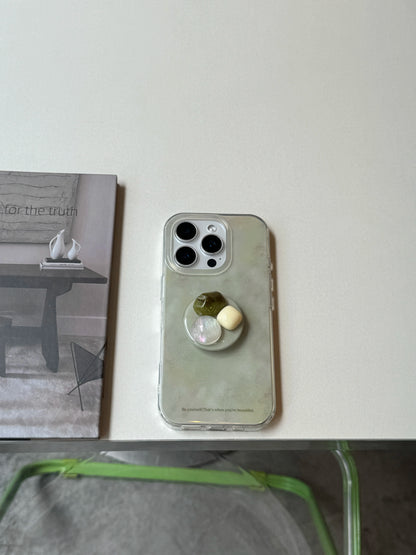 Simple & Elegant Light Green 3D Pearl and Jade-like Stand Protective Case